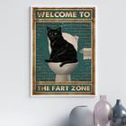 Quadro Divertido Banheiro Gato - Fart Zone 24x18cm - com vidro