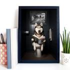 Quadro Divertido Banheiro Husky Siberiano 45x34cm - com vidro