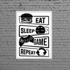 Quadro Eat Sleep Game Repeat 45X34Cm Moldura Preta