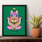 Quadro Esotérico Olho Grego Hamsa - Verde 33X24Cm - Vidro