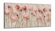 Quadro Flores Tulipas Para Sala Efeito Mármore em Tecido Canvas 130x60