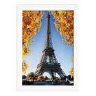 Quadro Foto Paris Torre Eiffel e Flores Moldura Branca 33x43