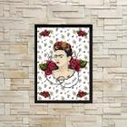 Quadro Frida Fundo Rosas Vermelhas 24x18cm - com vidro