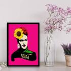 Quadro Frida Rosa Choque Girassol 33x24cm - com vidro