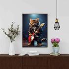 Quadro Gatinho Roqueiro - Guitarra 24X18Cm - Com Vidro