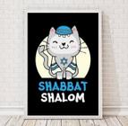 Quadro Gatinho Shabbat Shalom 45x34cm - Madeira Preta