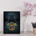 Quadro Gato Preto Com Tarot 24X18Cm - Com Vidro Branca