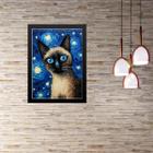 Quadro Gato Siamês Noite Estrelada 45x34cm - com vidro