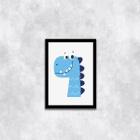 Quadro Ilustração Infantil Dinossaurinho Azul 24x18cm - com vidro