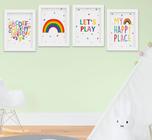 Quadro Infantil Bebê Menino Menina Alfabeto Arco-íris Kit 4 Peças