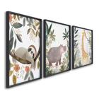 Quadro Infantil Decorativo Diversão na Selva com 3 Telas 50x75cm de Parede para Quarto Sala Brinquedoteca