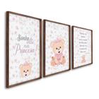 Quadro Infantil Decorativo Sonhe Alto Princesa com 3 Telas de Parede para Quarto Sala Brinquedoteca Tabaco