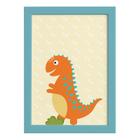 Quadro Infantil Dinossauro Baby 2 Laranja 22x32 Moldura Azul