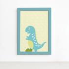 Quadro Infantil Dinossauro Baby Turquesa 22x32 Moldura Azul