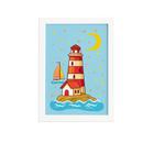 Quadro Infantil Farol do Mar Moldura Branca 22x32cm