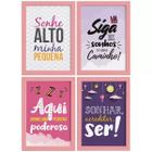 Quadro Infantil Frase Menina Moldura Rosa 4un 22x32cm