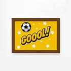 Quadro Infantil Futebol Gol Amarelo 22x32 Moldura Marrom