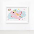 Quadro Infantil Unicornio Nuvem 22x32 Moldura Branca