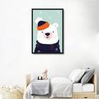 Quadro Infantil Urso na Neve 100x70 Caixa Preto Moldura Caixa, Preta