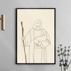 Quadro Jesus Com Cajado - One Line 45x34cm - com vidro