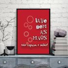 Quadro Lave Bem As Mãos 45X34Cm - Com Vidro Preta