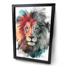 Quadro Leão Colorido Abstrato Pintura Moldura e Vidro