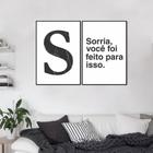 Quadro Letra S Frase Sorria 62x43 2-43x30 Filete Preto Moldura Filete, Preta