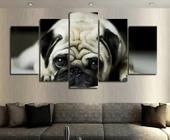 Quadro Mosaico 5 Peças Cachorro Pug 4K Lindo