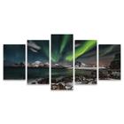 Quadro Mosaico Decorativo Aurora Boreal Verde Montanhas Neve Luzes