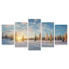 Quadro Mosaico Decorativo Paisagem Neve Sol Amanhecer Árvores