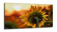 Quadro Paisagem Flor Girassol E Pôr Do Sol Natureza Conjunto em Tecido Canvas 130x60