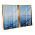 Quadro Paisagem Praia Mar Decorativo Moderno kit 2 Telas C/ Moldura e Vidro Oceano - Bimper