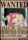 Quadro Para decoração Anime Wanted Roronoa Zoro 1Un