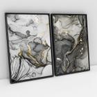 Quadro Para Sala Abstrato Moderno Elegance Kit 2 Telas Com Moldura Decorativo Dourado - Bimper