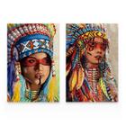 Quadro Para Sala Decorativo Índias Apaches Colorida Kit 2 Telas Canvas Grande - Bimper