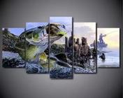 Quadro Pesca Peixe Pescador 5 Peças Mosaico Mdf6mm