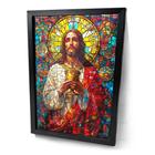 Quadro Religioso Jesus Cristo Abstrato Moldura e Vidro