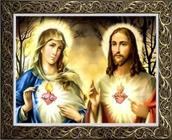 Quadro Sagrado Coração de Jesus e Maria com moldura