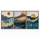 Quadro Sunset Abstrato Sol Paisagem Moderna Kit Decorativo Com Moldura Para Sala - Bimper