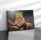 Quadro Tecido Canvas Leão Coroa Rei Paisagem King Lion