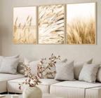 Quadro Trio Folhagem Bege Boho"