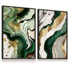 Quadro Vidro Kit 2 Abstrato Mármore Verde Dourado 43x63 Cada