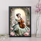 Quadro Vintage Mulher Com Violino 24x18cm