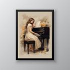 Quadro Vintage Mulher Tocando Piano 24x18cm - com vidro