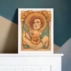 Quadro Vintage Signo Leão 33X24Cm Com Vidro - Madeira Preta