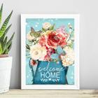 Quadro Welcome Home - Flores e Borboleta 24x18cm