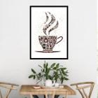 Quadro Xícara Coffee Time - Marrom e Branco 24x18cm - com vidro