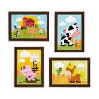 Quadros Animais Fazenda Feliz Moldura Marrom 22x32cm Kit 4un