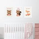 Quadros Bosque dos Animais Cute Menina 3 Peças Com Moldura Quarto Decorativo