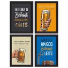 Quadros com Frases Cerveja Moldura Preta 33x43cm Kit 4un